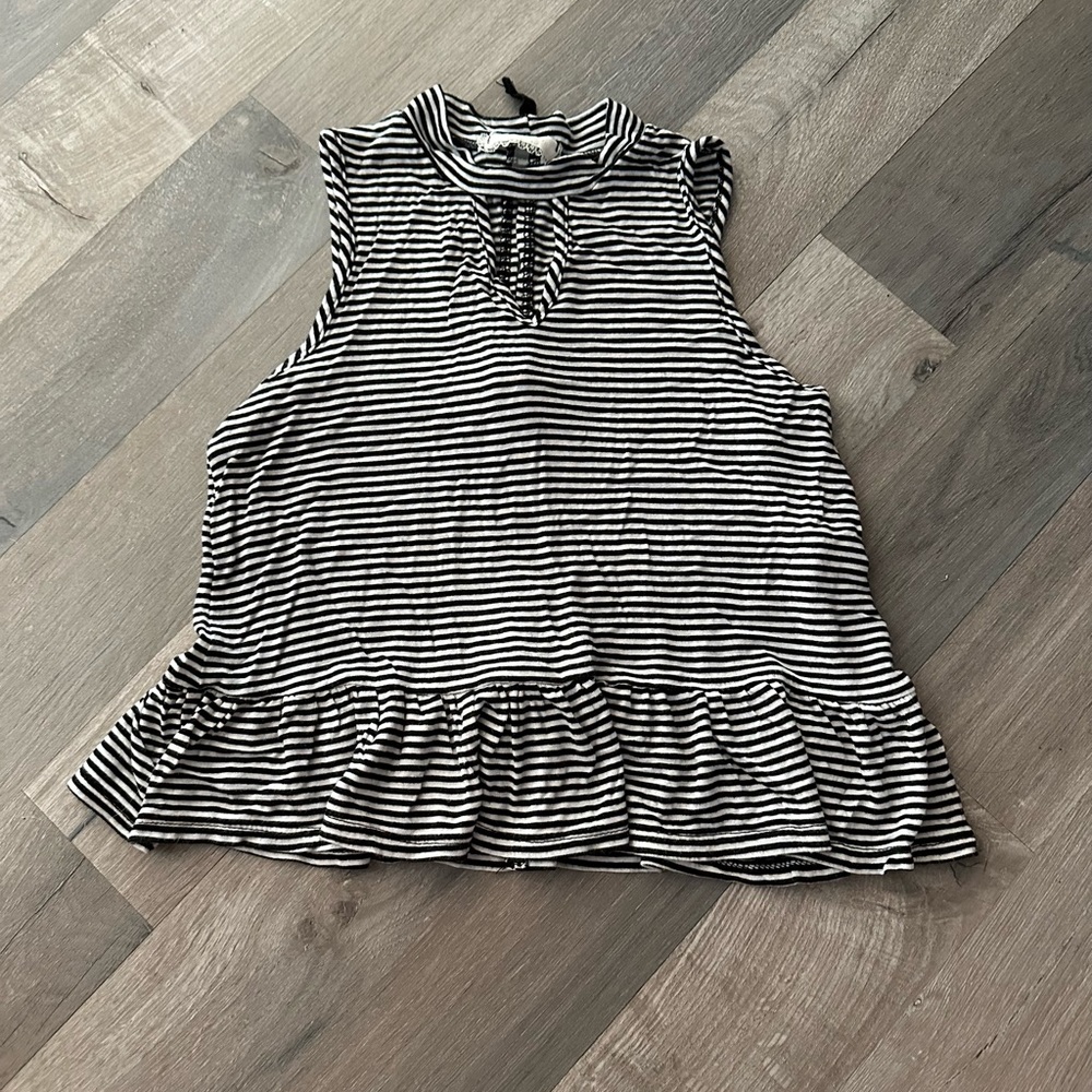 Black & White Stripe Girls Peplum Tanktop
